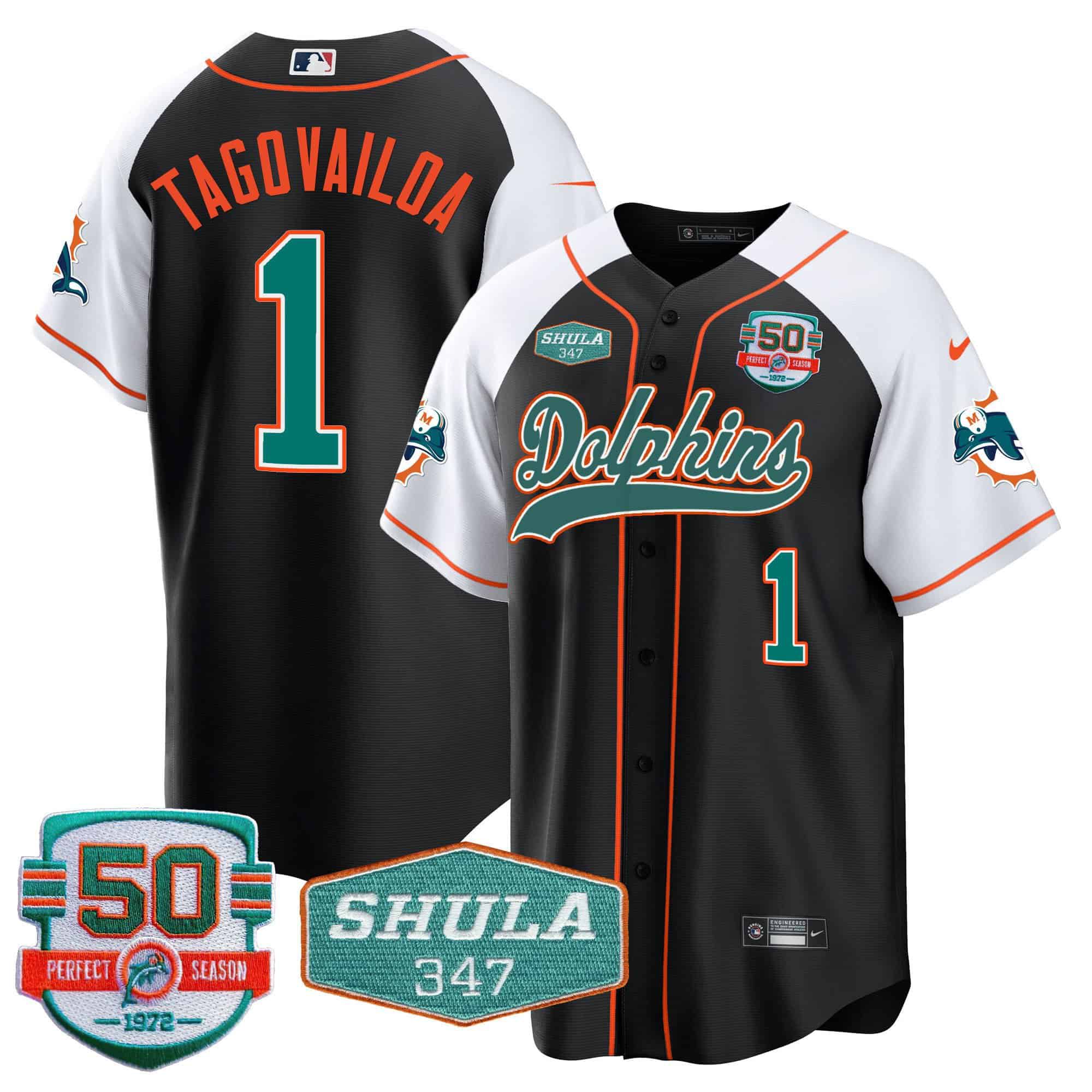 Men Miami Dolphins #1 Tagovailoa Black 2024 Nike 50th Don Shula Memorial Patch Baseball NFL Jersey